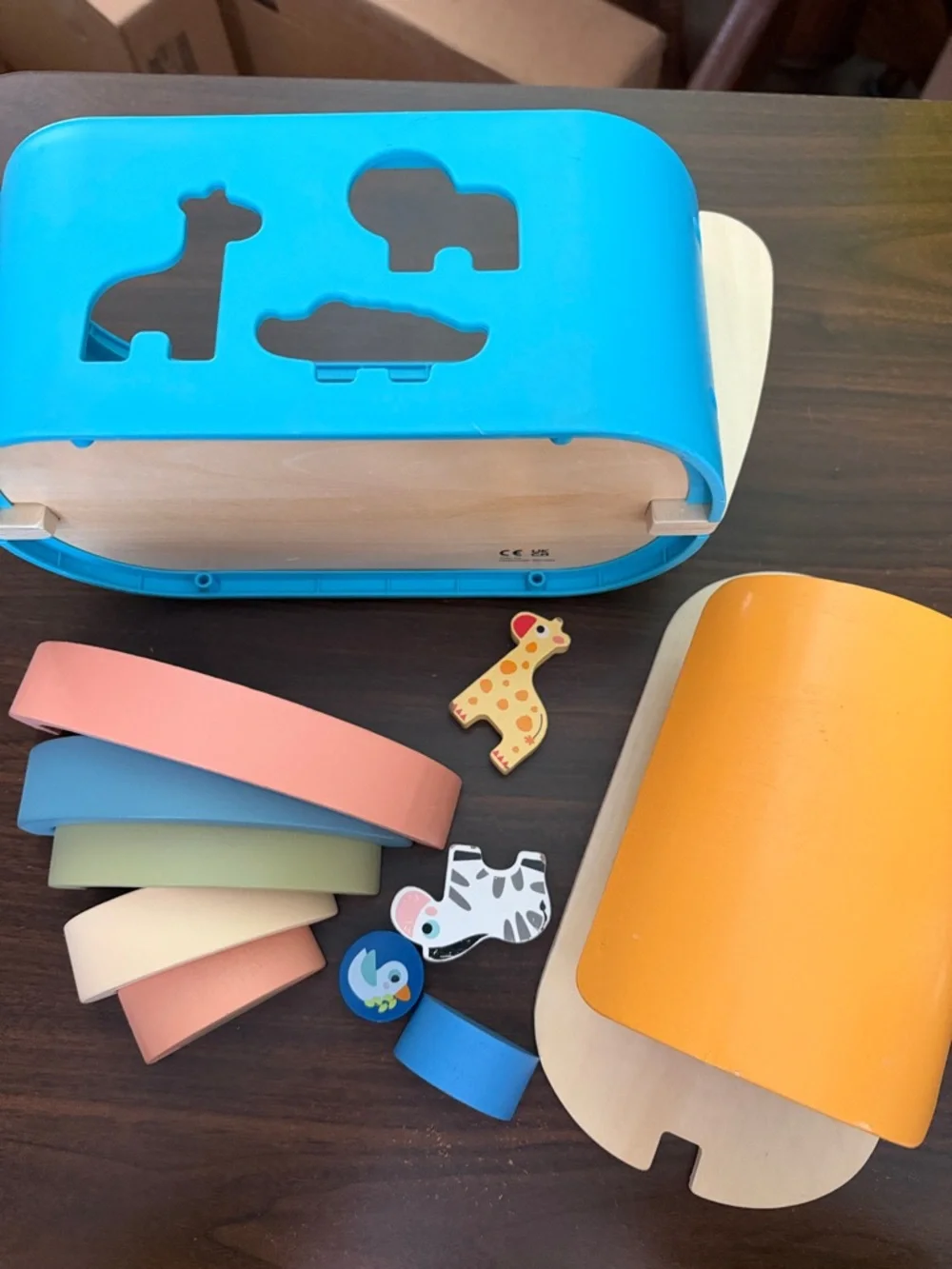 Tooky Toy Wooden Noah's Ark Shape Sorter & Rainbow Stacker Set Play